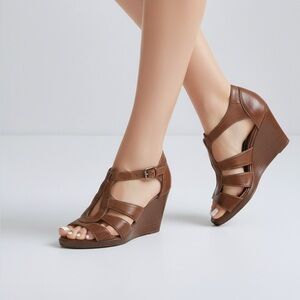 Marc Fisher Brown Leather Slingback Wedges, Women's Size 7.5